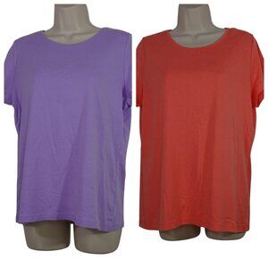 Lot of 2 St Johns Bay Basic Cotton T-Shirt Women Size L Lavender And Coral